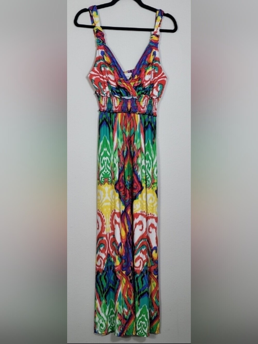 Y2K ECI Colorful Empire Waist Maxi Dress Size Medium Boho Festival Maximalist